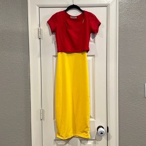 Yellow pencil dress & red crop top! Used as Winnie the Pooh Halloween costume